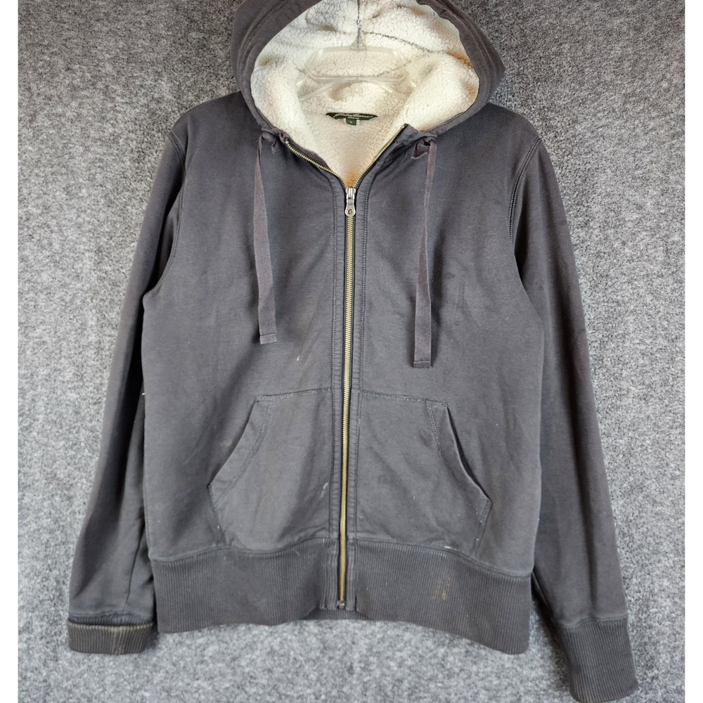 Eddie Bauer Hoodie Mens L Full Zip Sherpa Lined Dark Gray Heavyweight Warm EUC